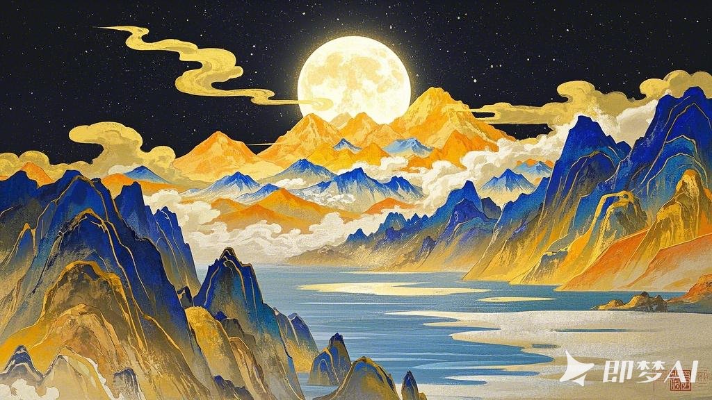 苍山，洱海，国风专业绘画，金箔岩彩，岩彩画，磨砂肌理绘画，大面积贴金、描金、洒金.jpeg