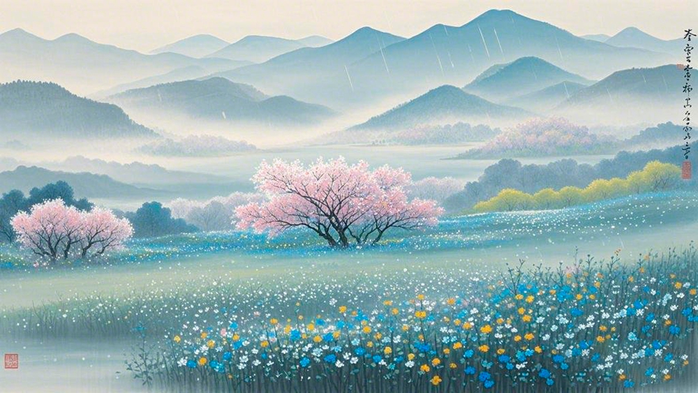 极淡极淡的水墨，晕染大写意，朦胧的烟雨，诗意的，震撼的，大面积留白，远山层叠，春.jpg