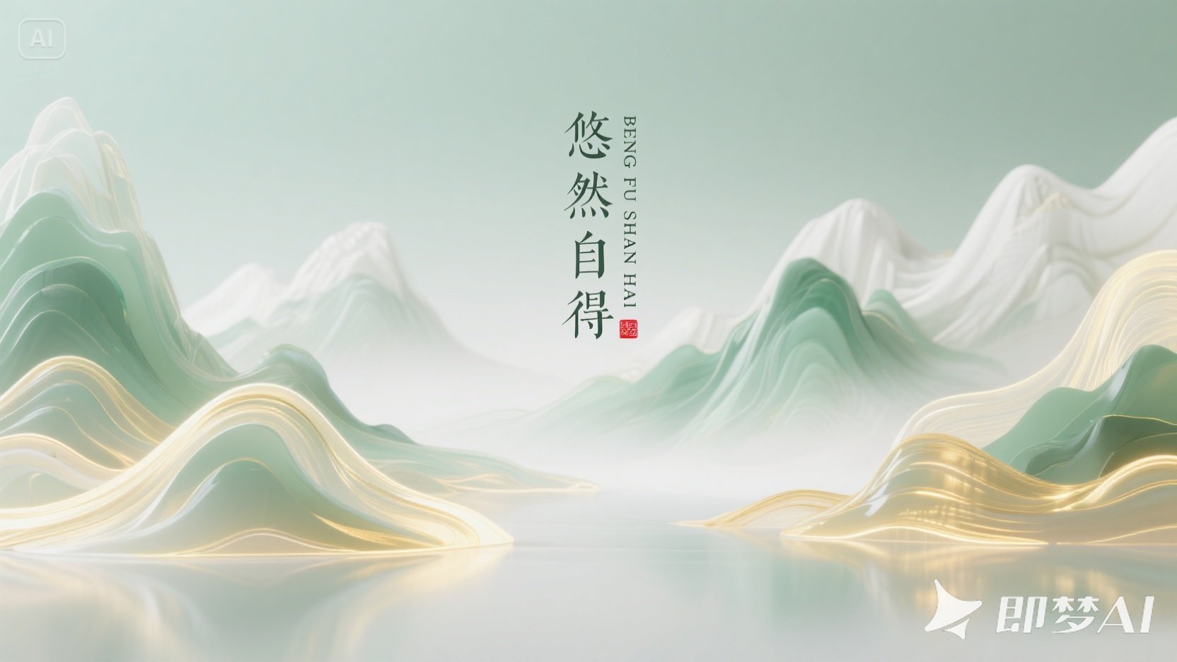 jimeng-2025-05-25-947-新中式，超现实主义风格，山水画，梦幻，高山仰止透明流动柔性.jpeg