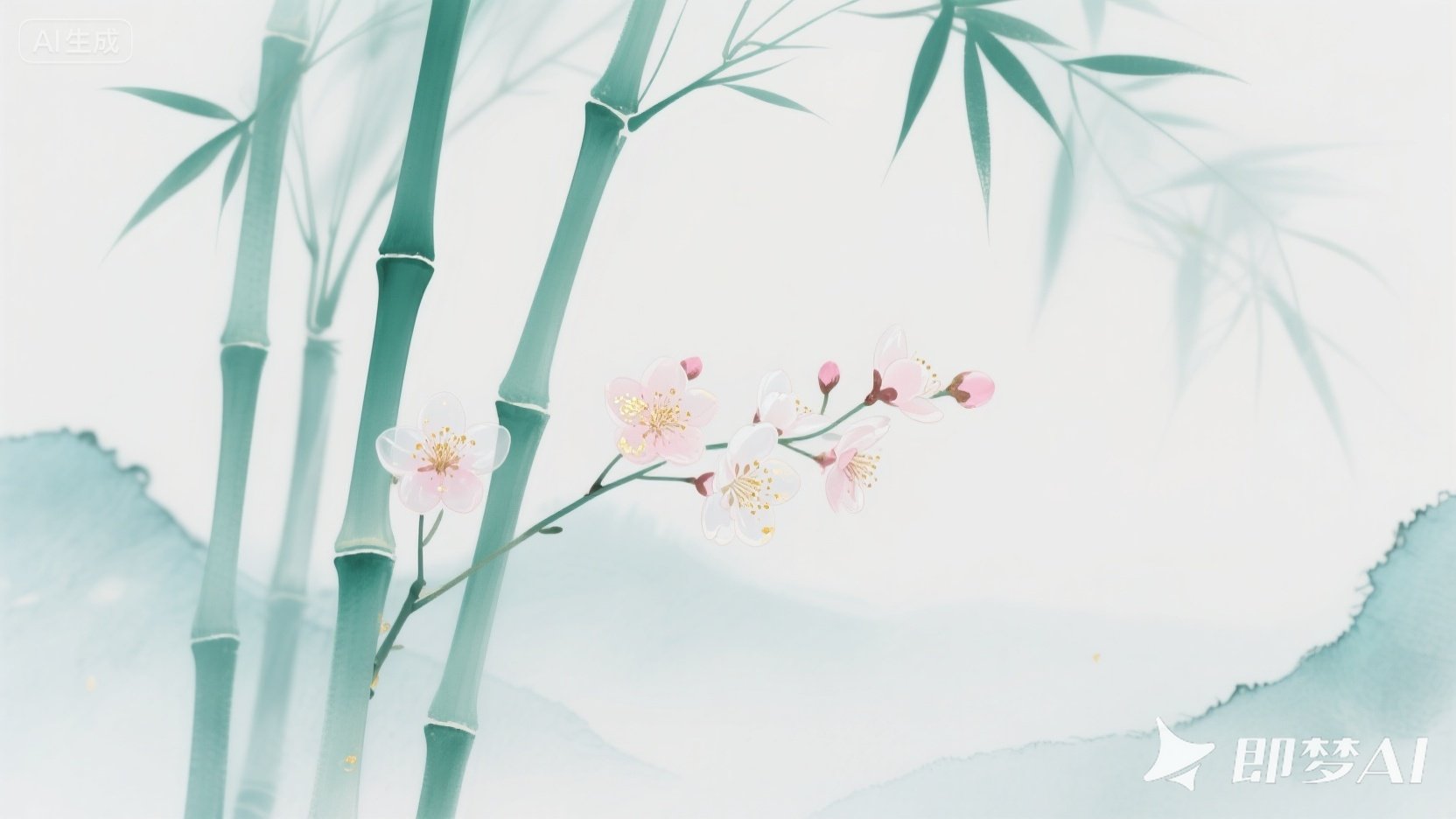 jimeng-2025-07-13-4277-背景底色大片的留白-用水墨晕染-烟雾熏染出现梦幻般写意竹子-.jpeg