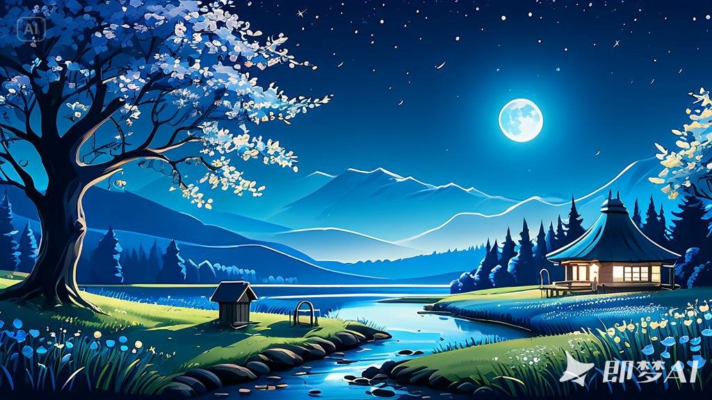 jimeng-2025-05-31-27-拟摄影自然风格数字绘图：春日夜间，满月，繁星点点   以拟摄影.jpg